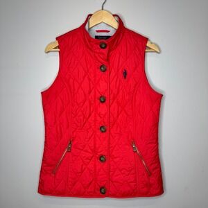 Cassique Golf Club Kiawah Polo Ralph Lauren Womens Red Quilted Vest Button Zip